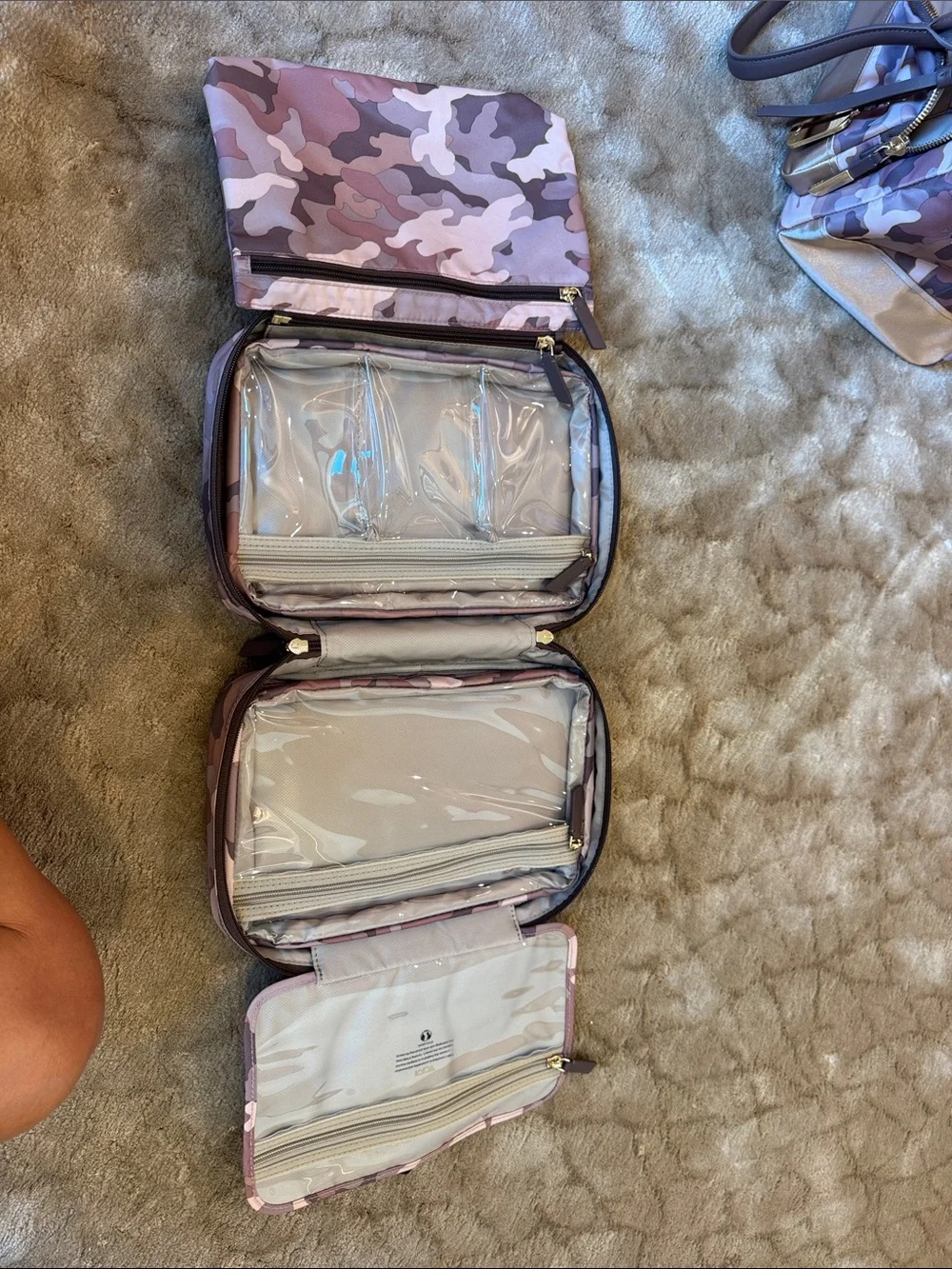 Tumi Pink Camo Toiletry Bag with Gold Hardware